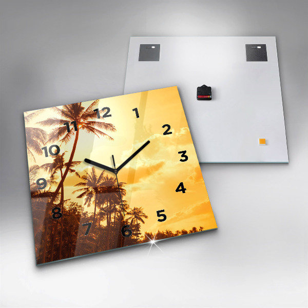 Square glass wall clock Sunny palm trees