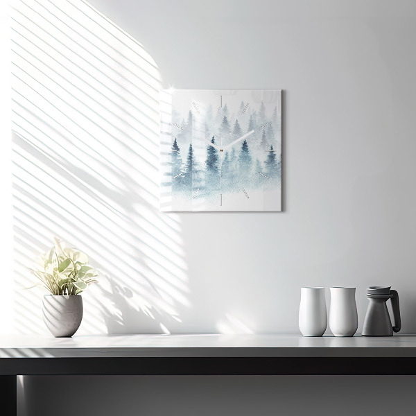 Square glass wall clock Winter forest