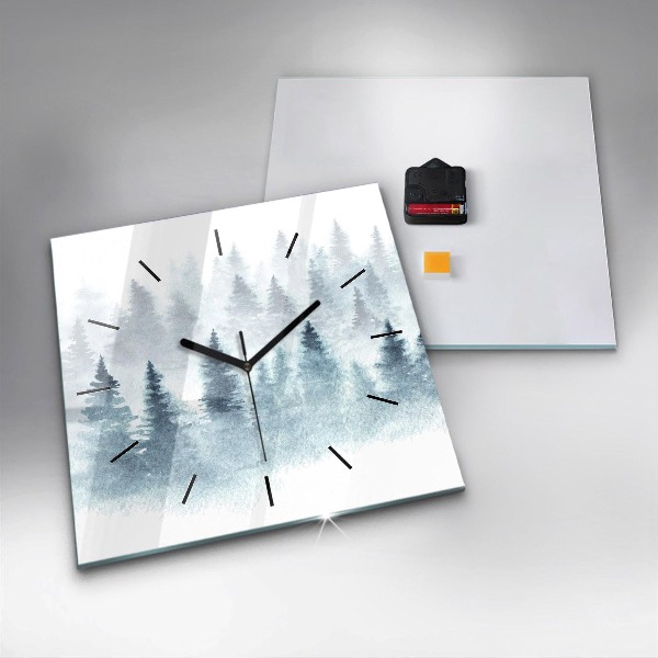 Square glass wall clock Winter forest