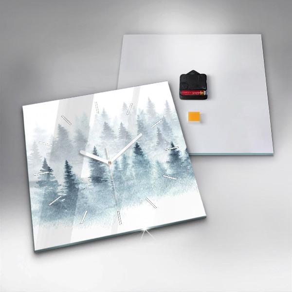 Square glass wall clock Winter forest