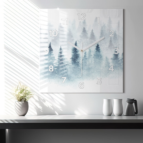 Square glass wall clock Winter forest