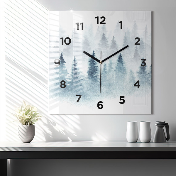 Square glass wall clock Winter forest