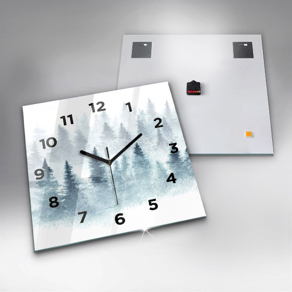 Square glass wall clock Winter forest