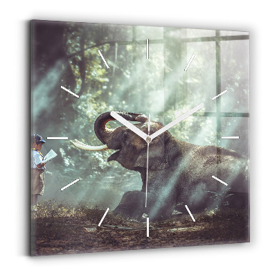 Square glass wall clock A boy is reading a book