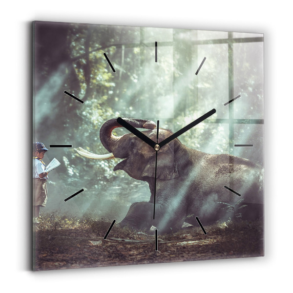Square glass wall clock A boy is reading a book