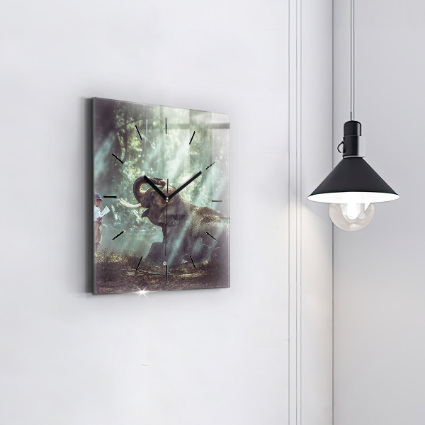 Square glass wall clock A boy is reading a book