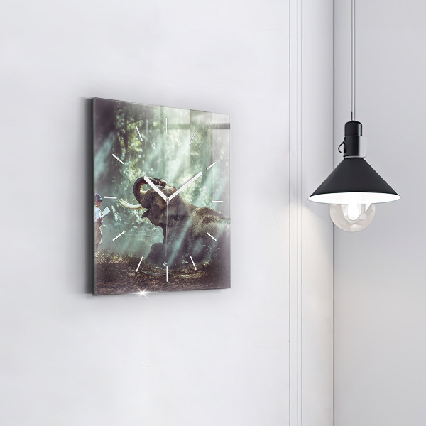 Square glass wall clock A boy is reading a book