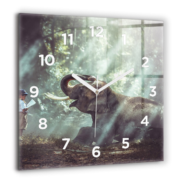 Square glass wall clock A boy is reading a book