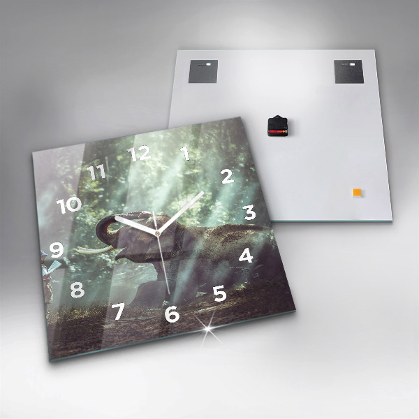 Square glass wall clock A boy is reading a book