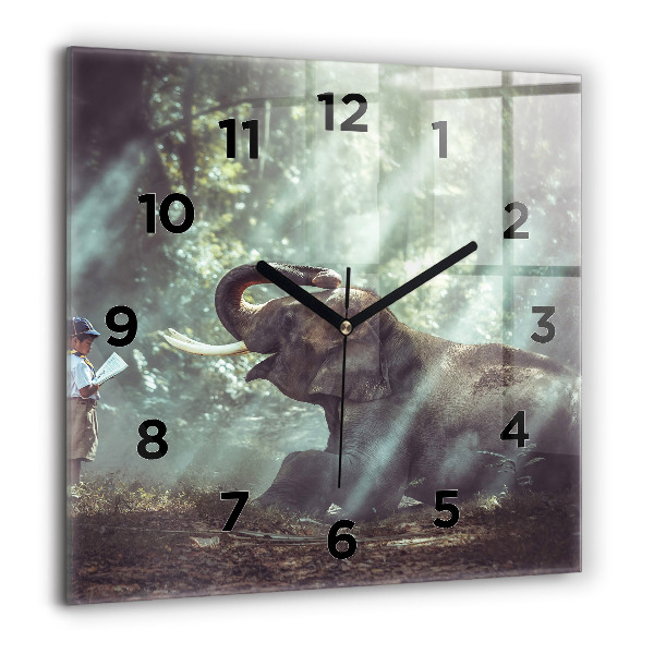 Square glass wall clock A boy is reading a book