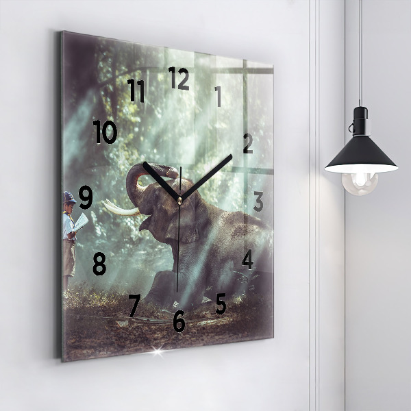 Square glass wall clock A boy is reading a book