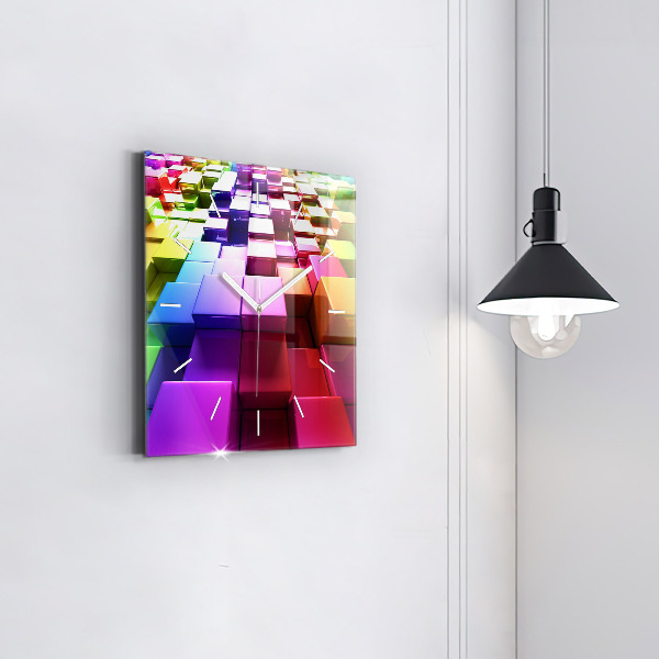 Square glass wall clock Colored cubes