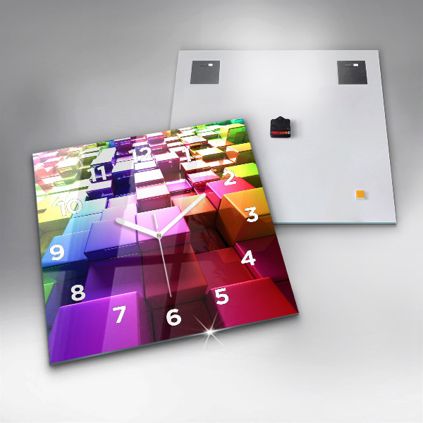Square glass wall clock Colored cubes