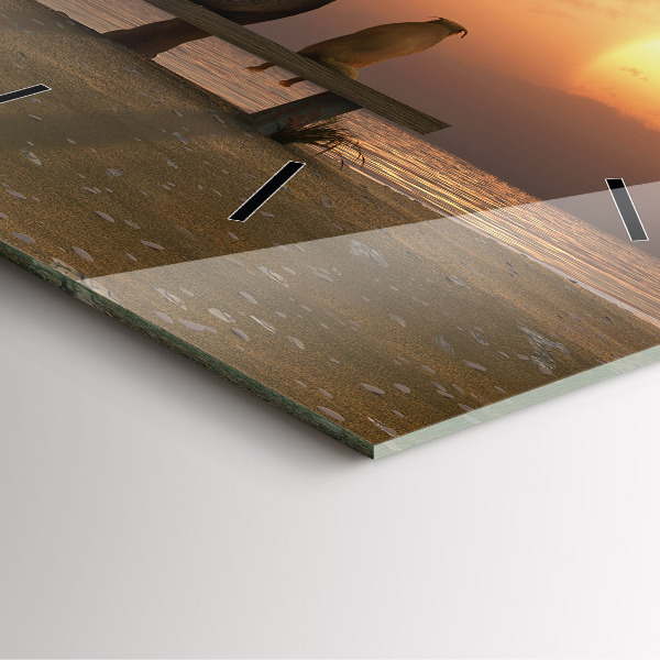 Square glass wall clock Animals and sunset