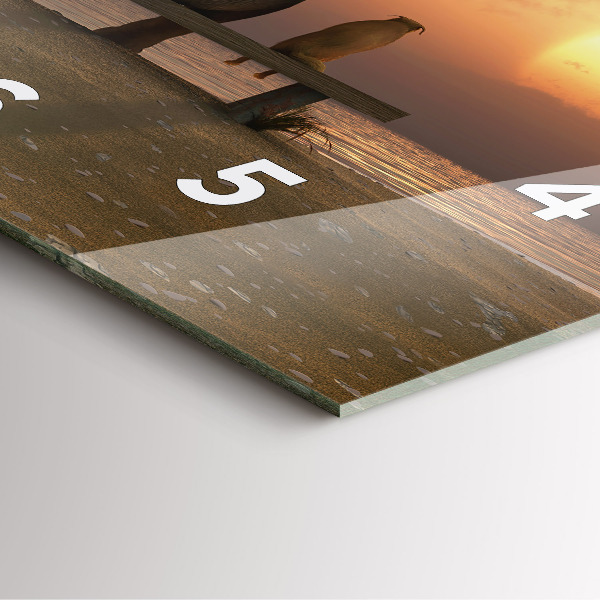 Square glass wall clock Animals and sunset