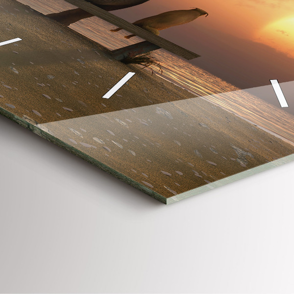 Square glass wall clock Animals and sunset