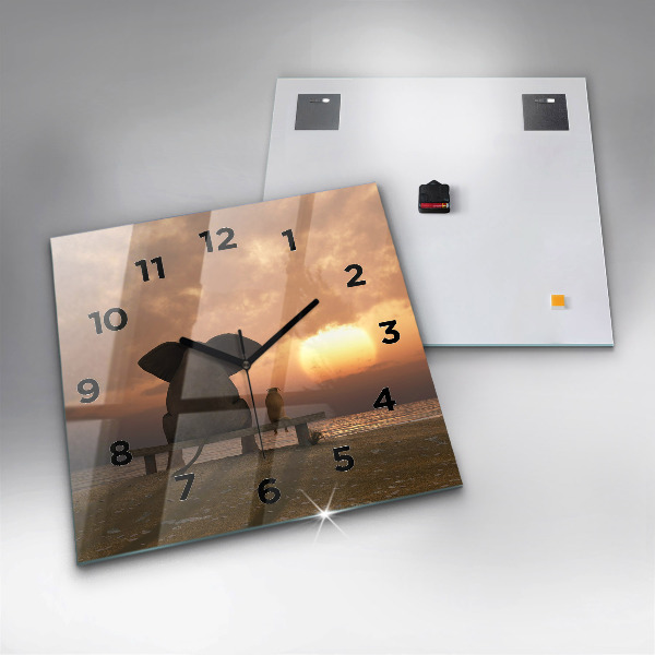 Square glass wall clock Animals and sunset