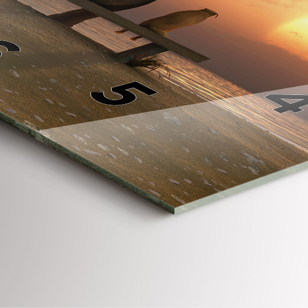 Square glass wall clock Animals and sunset