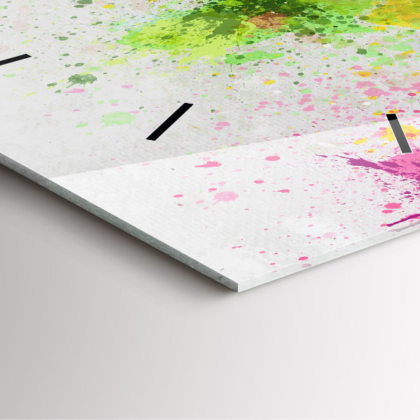 Square glass wall clock World map on paper