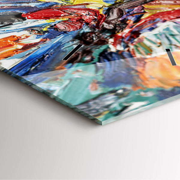 Square glass wall clock Fragment of oil art