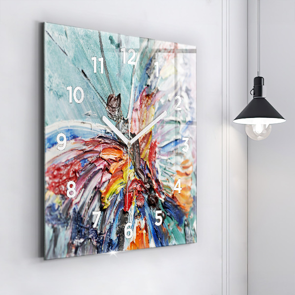 Square glass wall clock Fragment of oil art