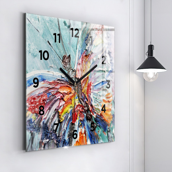 Square glass wall clock Fragment of oil art