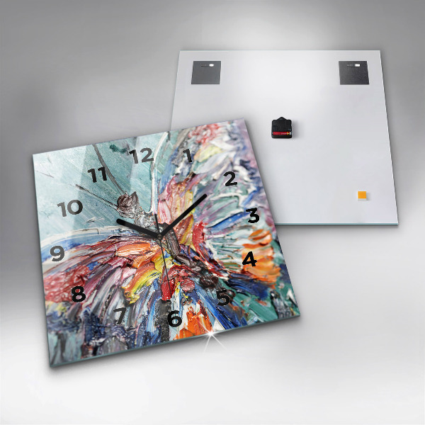 Square glass wall clock Fragment of oil art