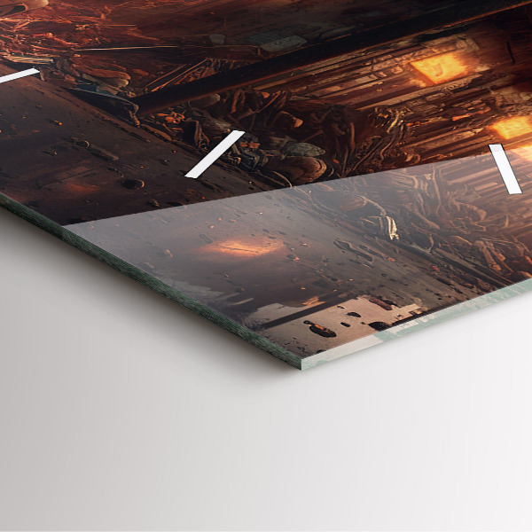 Square glass wall clock Apocalyptic building