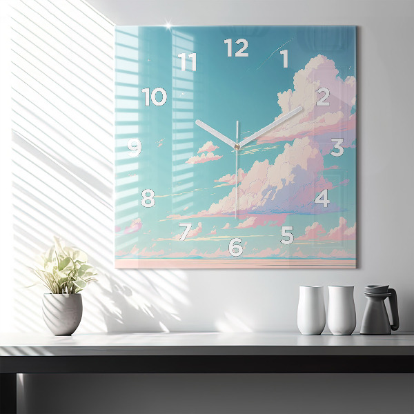 Square glass wall clock Pastel color of the sky