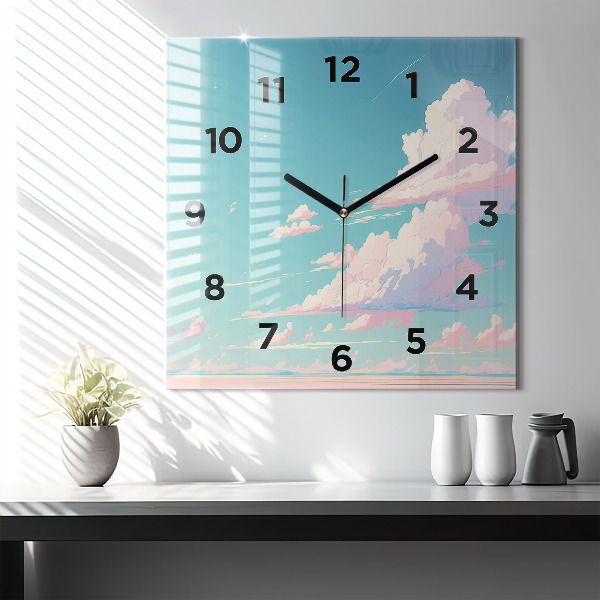 Square glass wall clock Pastel color of the sky