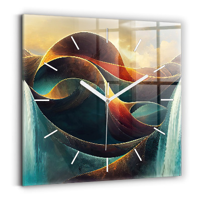 Square glass wall clock Flowing Waterfall