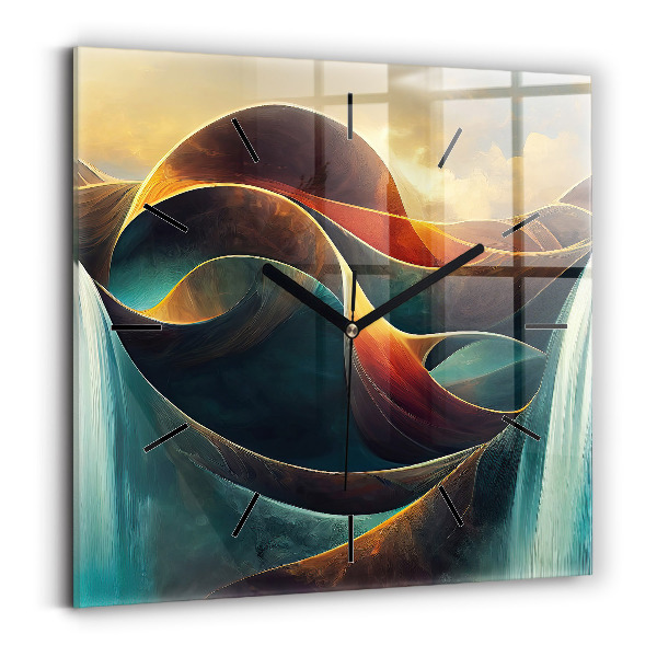 Square glass wall clock Flowing Waterfall