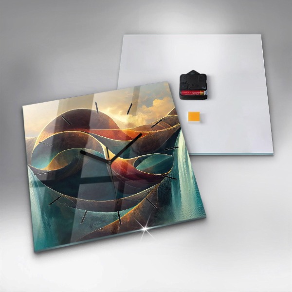 Square glass wall clock Flowing Waterfall