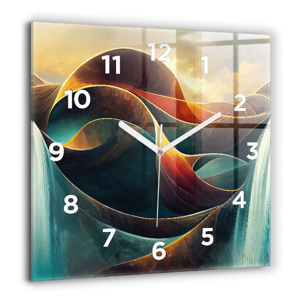 Square glass wall clock Flowing Waterfall