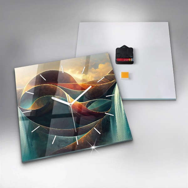 Square glass wall clock Flowing Waterfall