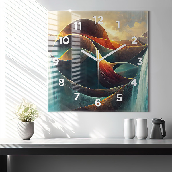 Square glass wall clock Flowing Waterfall
