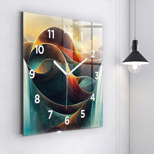 Square glass wall clock Flowing Waterfall