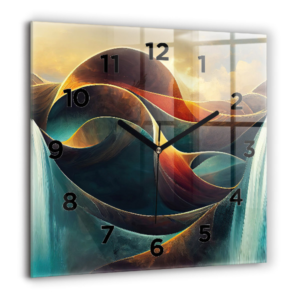 Square glass wall clock Flowing Waterfall