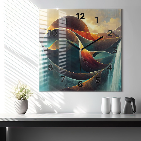Square glass wall clock Flowing Waterfall
