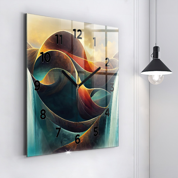 Square glass wall clock Flowing Waterfall