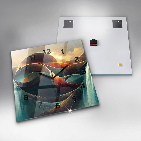 Square glass wall clock Flowing Waterfall