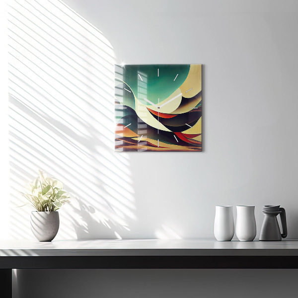 Square glass wall clock Abstract lines background