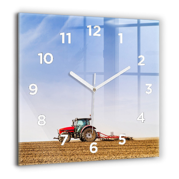 Square glass wall clock Farmer on a tractor
