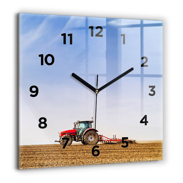 Square glass wall clock Farmer on a tractor