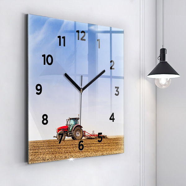 Square glass wall clock Farmer on a tractor