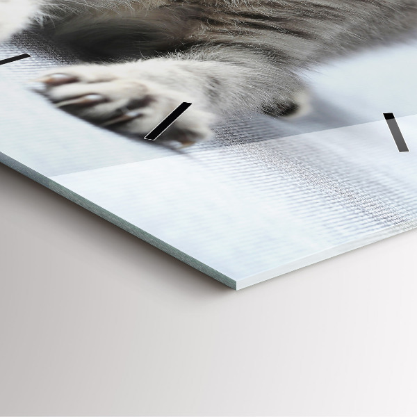 Square glass wall clock Cat on the couch