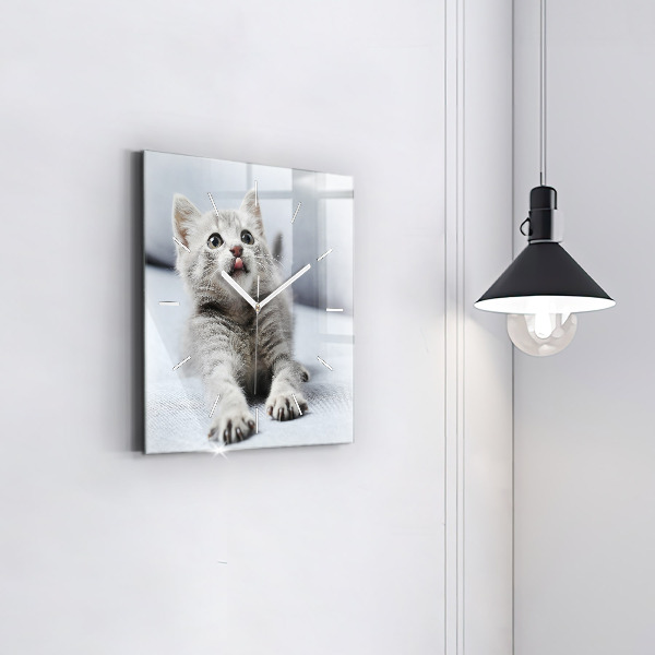 Square glass wall clock Cat on the couch