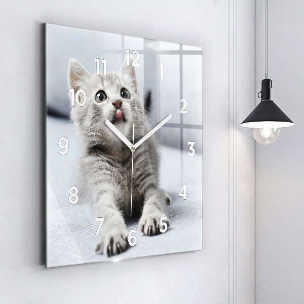 Square glass wall clock Cat on the couch