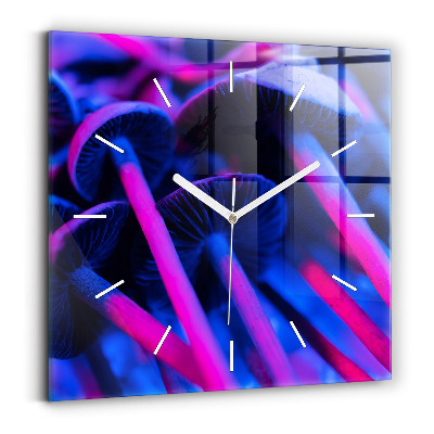 Square glass wall clock Magic colorful mushrooms