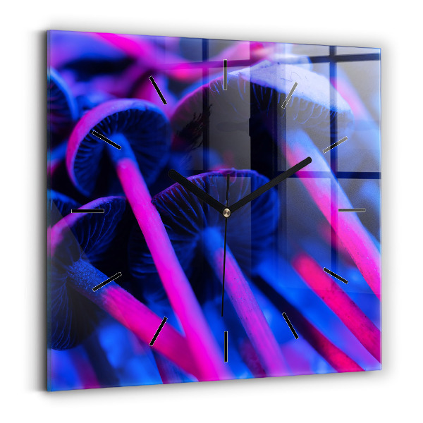 Square glass wall clock Magic colorful mushrooms